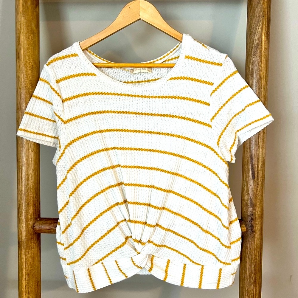 Altar’d State Waffle Knit Striped Knot-Front Top